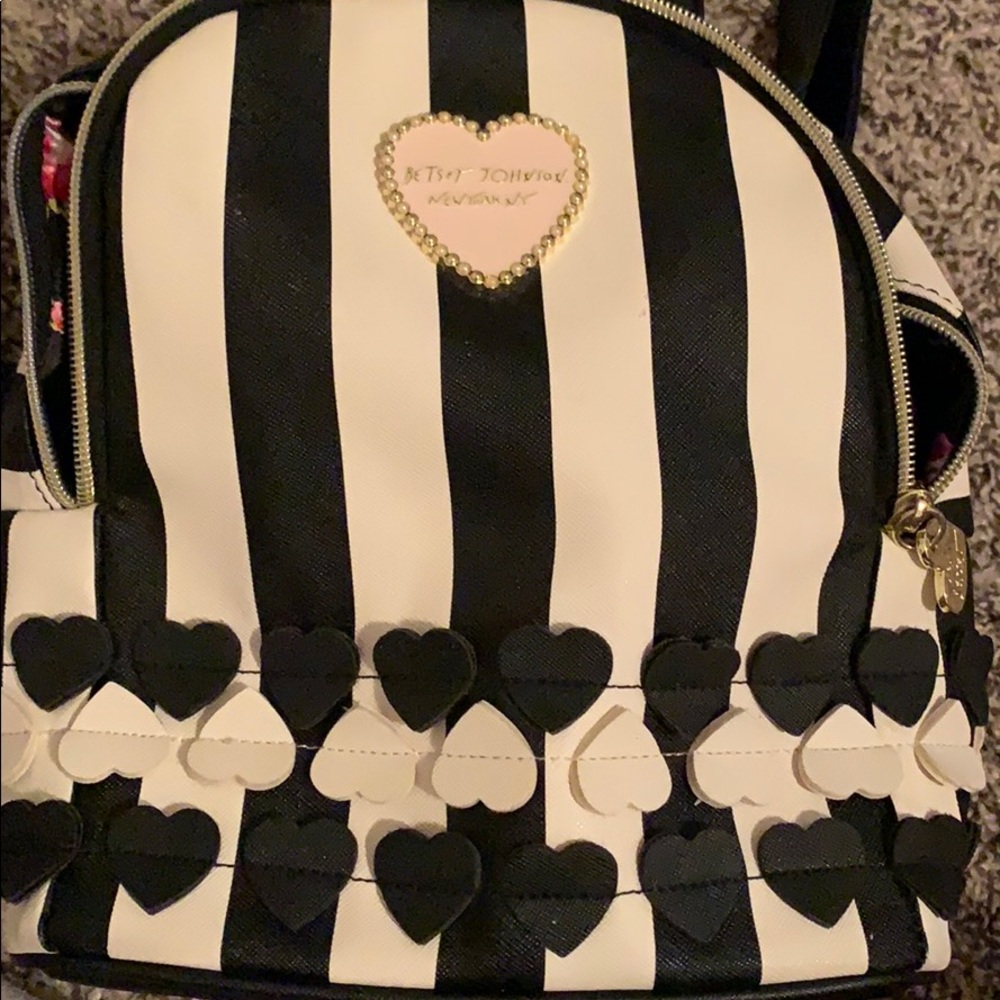 Betsy Johnson Black & White Heart Book bag.